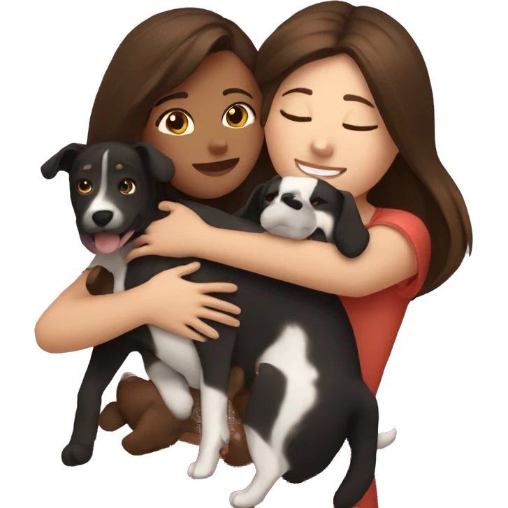 Brunette girl hugging her 4 dogs  emoji