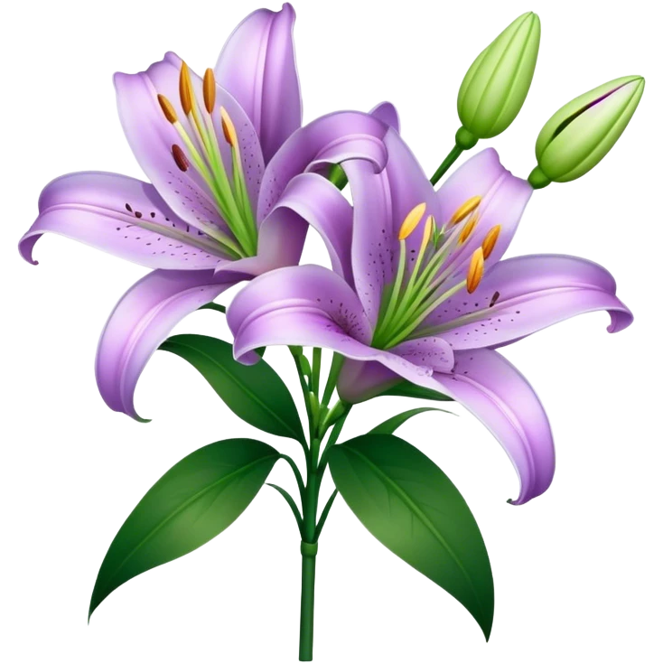 bouquet Light Purple Lily, luxuriant, stem, leaf, bud emoji