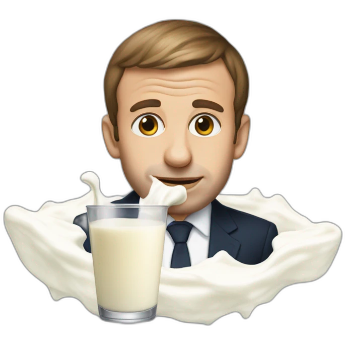 Macron with milk on face emoji