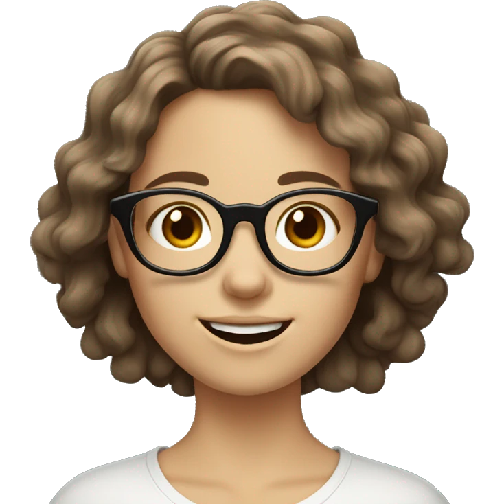 smiling white girl with wavy shaggy brown hair and big dark glasses emoji