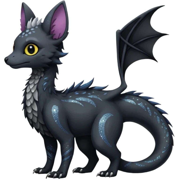 Feral Rare Fantasy Darkg gothic spooky  sparkly shiny Draco-Vernid-Trico-species by LiLaiRa, random markings, tufted tail, tufted ears, full body emoji