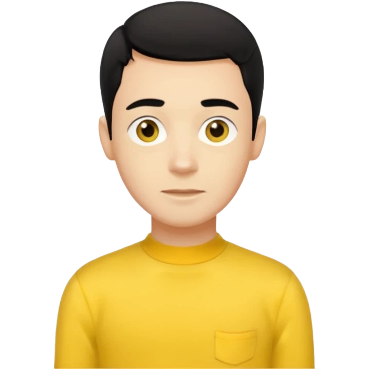 Greg Wiggle from the Wiggles with light skin, hazel eyes, black hair, yellow skivvy shirt emoji