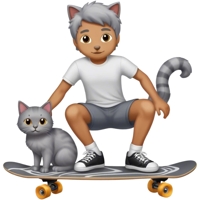 Man on a skateboard with his cat emoji