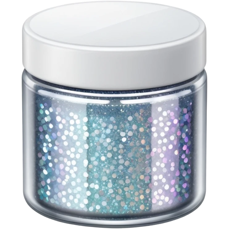 silver glitter in a small clear circular container with white lid emoji