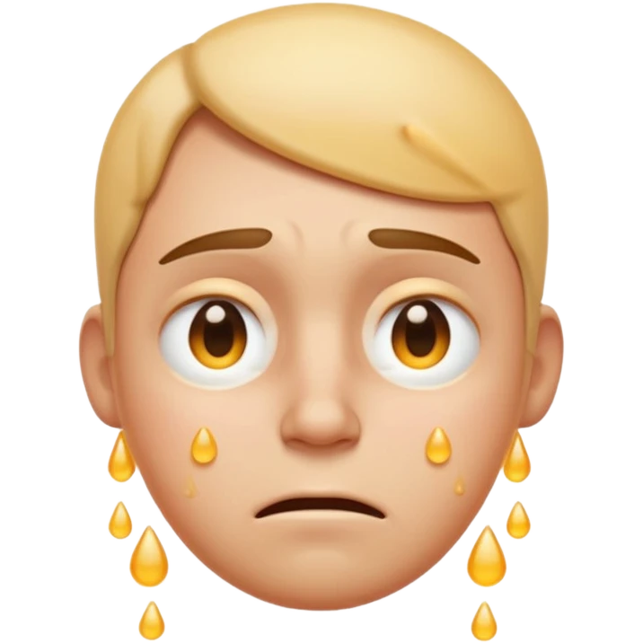 Apple-style emoji illustration of a person, overheated face with sweat drops, expression annoyed, half-closed exhausted eyes, soft 3D emoji style, smooth gradients, rounded shapes, simple expression, centered composition. emoji