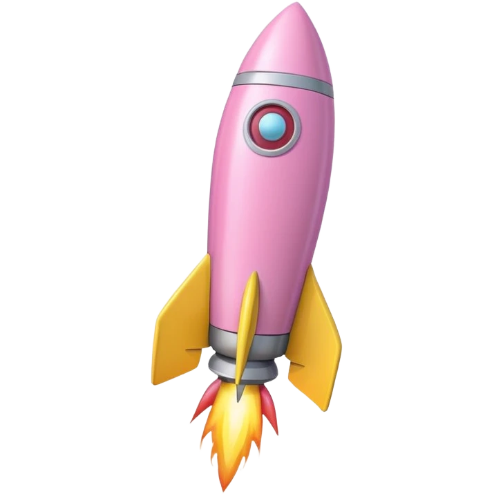A single rocket, colored in pastel pink and yellow, glossy and smooth, cartoonish, vibrant colors, high detail, simple and cute design, isolated on white background, centered composition emoji