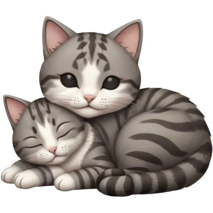 dark grey and white small cat with his eyes closed lying down leaning on its elbow with its paw curled under its head holding it up emoji