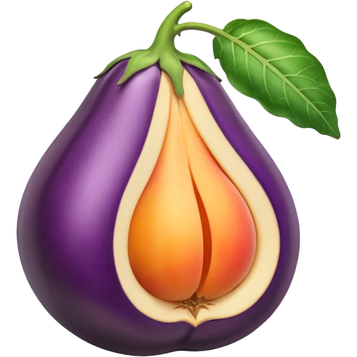 Eggplant with white liquid coming out the top being inserted into a peach emoji