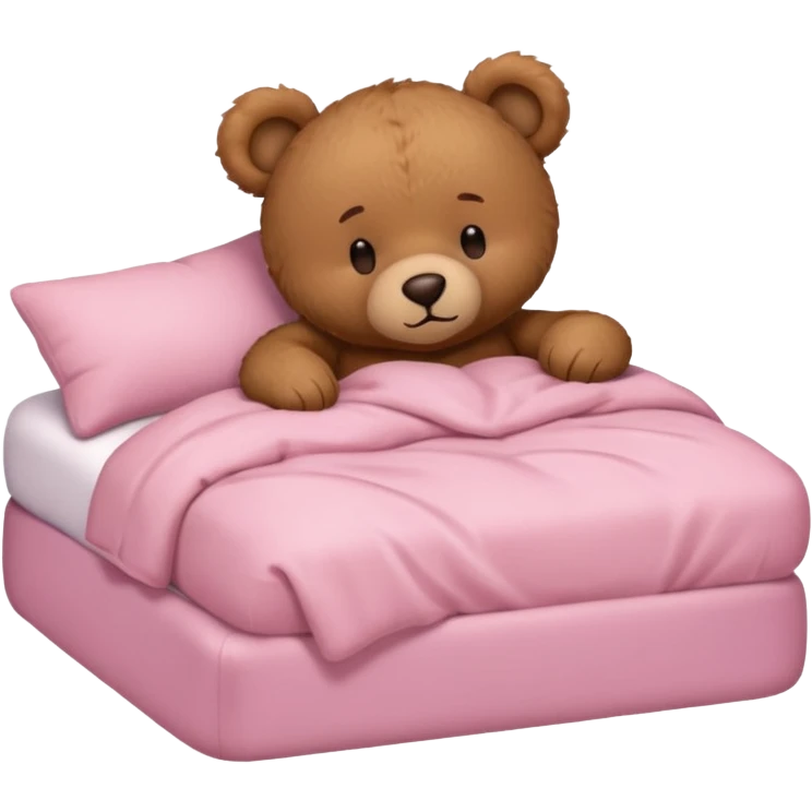 Brown Teddy bear sleeping in light pink bed emoji