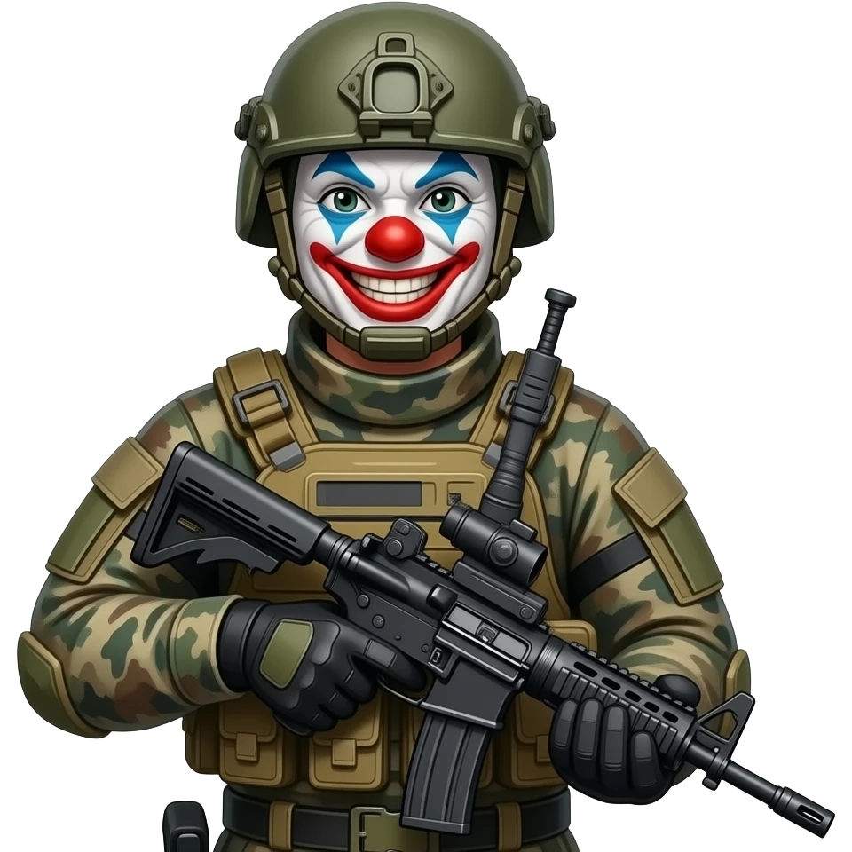Clown Space Soldier wearing Tactial Gear with a rifle emoji