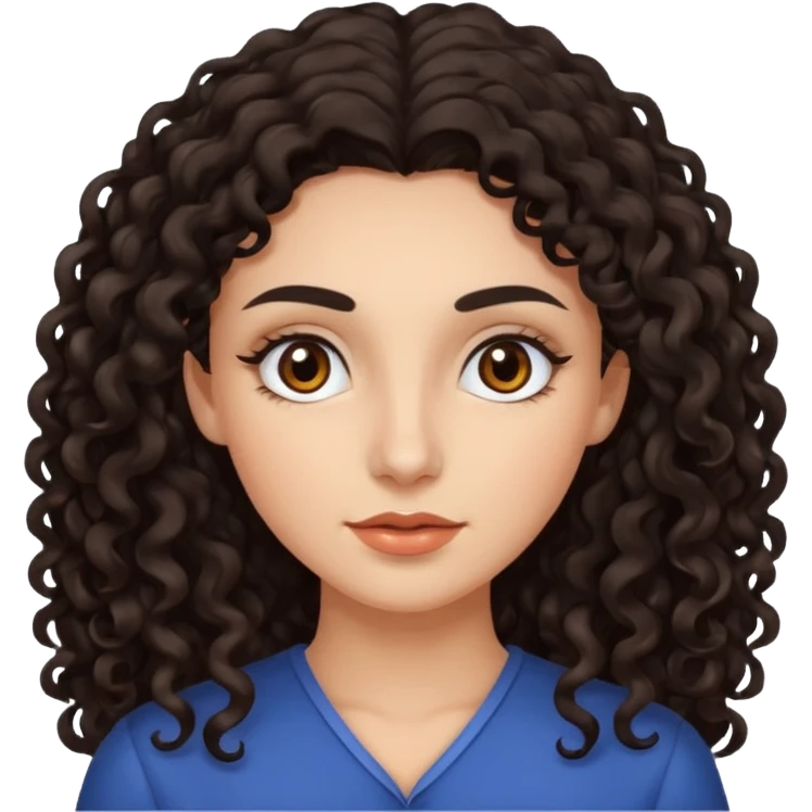 woman with dark curly long hair,Brown eyes and eyesbrows  emoji
