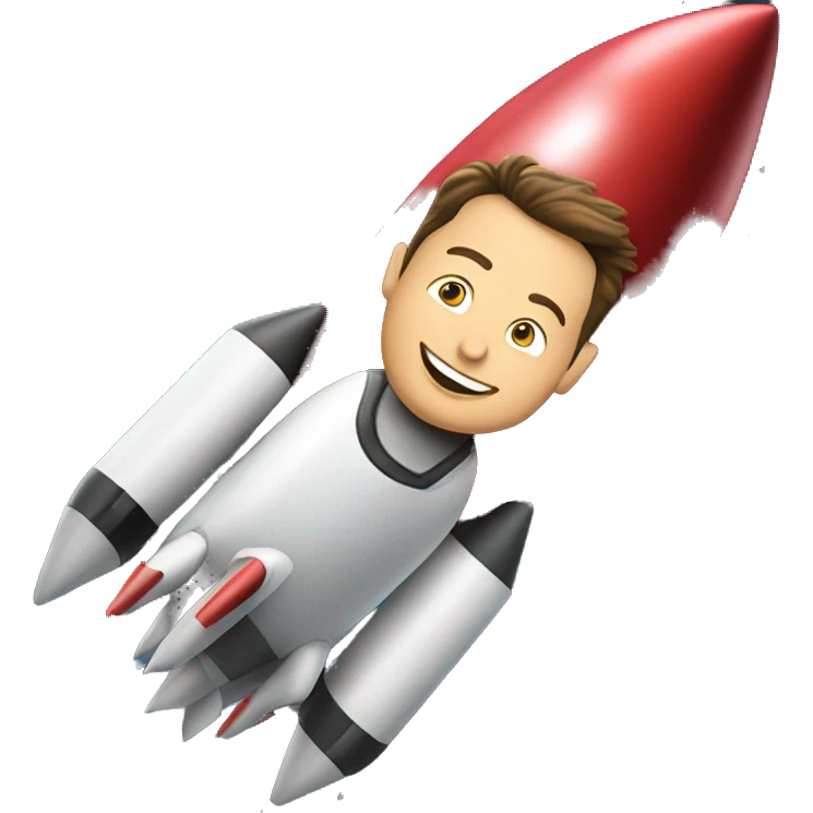 Elon Musk riding on top of a flying space rocket emoji