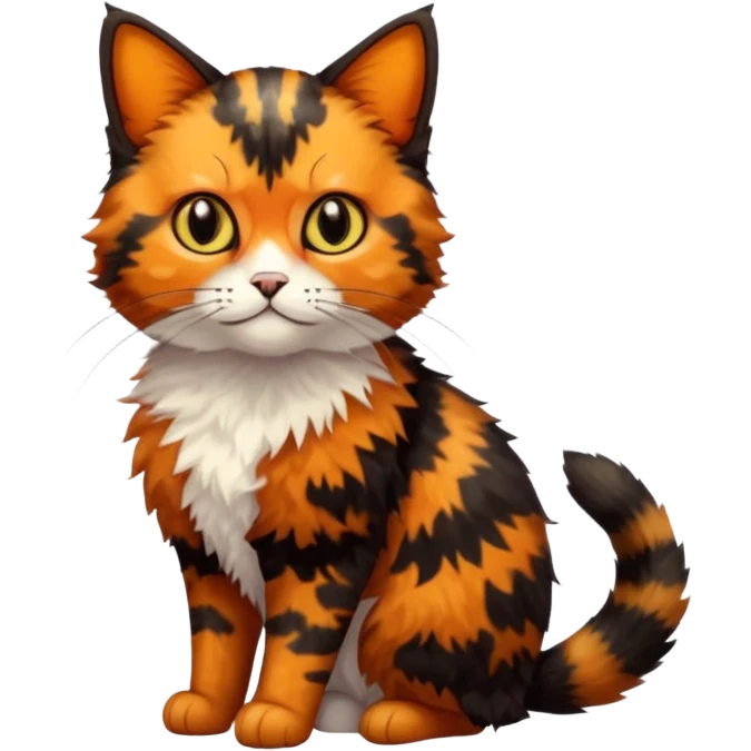 small tortoiseshell cat. only black and and orange. amber eyes. full body.  emoji