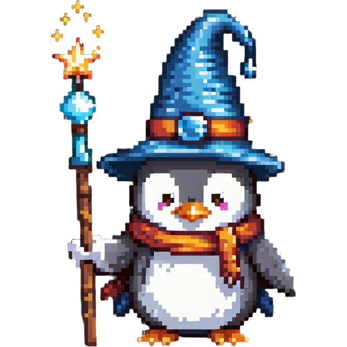 penguin wizard with magic wand and wizard hat emoji