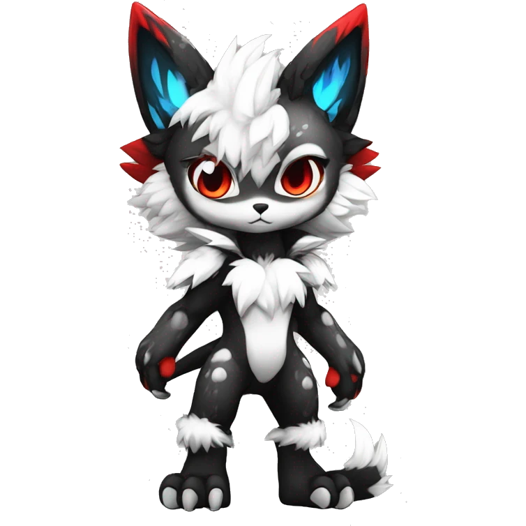 Anthro-Edgy-Cool-Dark-Black-White-Red-Contrast-Colors-Fantasy-Fur-Sona-Chibi-Shiny-Fakémon-Hybrid full body emoji