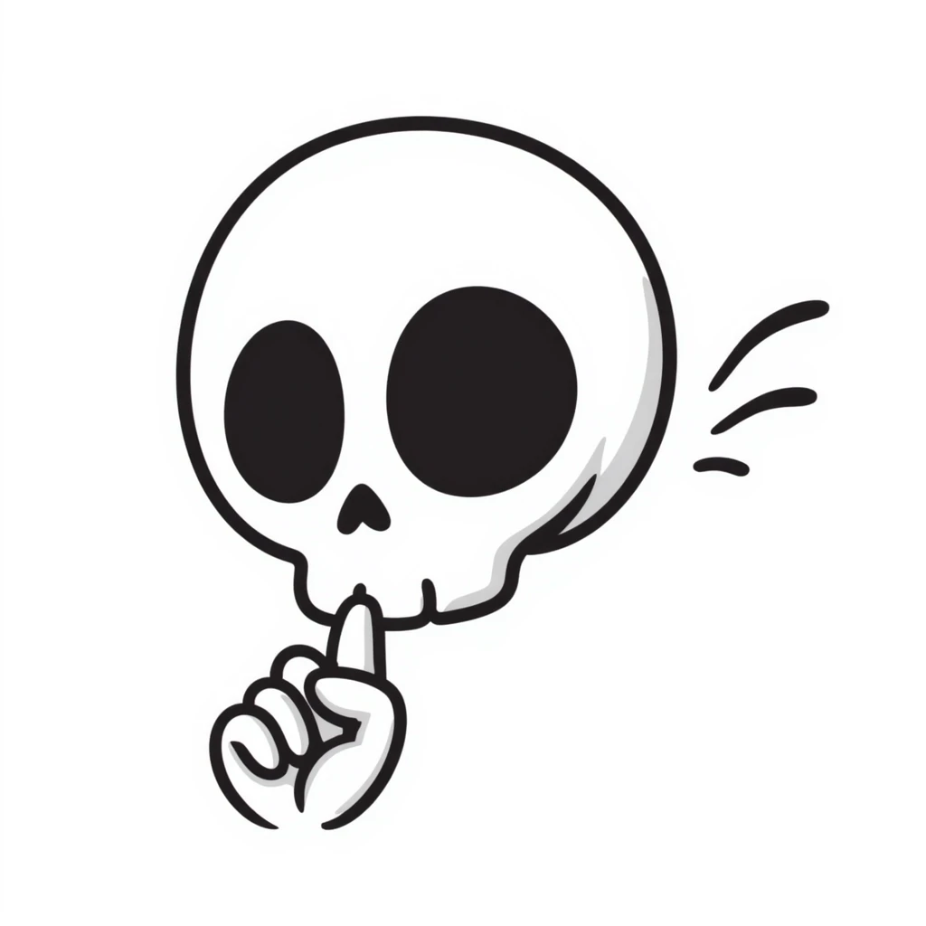skull making a 'shh' gesture, finger to mouth emoji