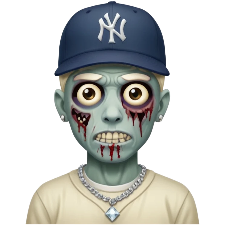 Zombie con aretes con una gorra new York yankee y una cadena de diamante hombre emoji