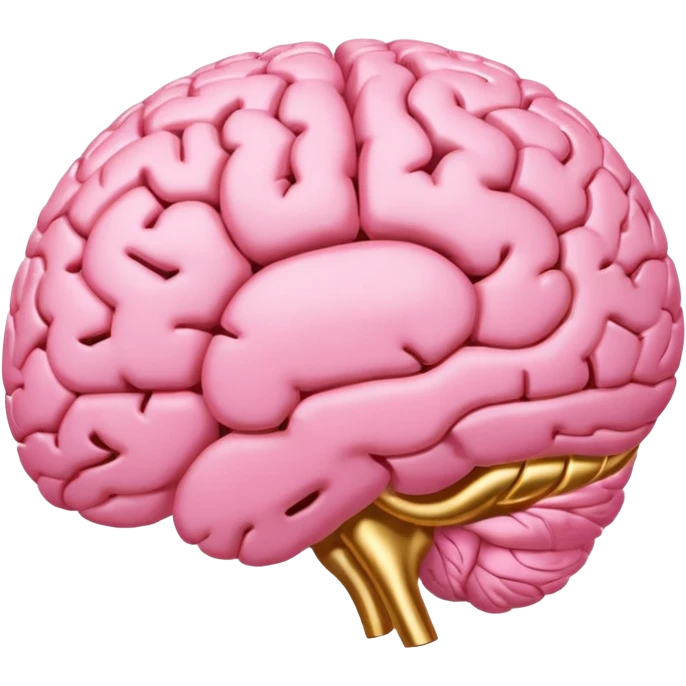 A pink brain with elegant golden details and accents,  In the center of the brain, there's a clean, empty space or hollow area, as if a part is carved out.  emoji