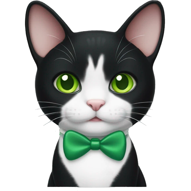 Tuxedo cat with green eyes and green mouse toy emoji
