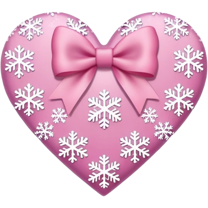 heart with snowflakes, pink bow with heart pattern on the bow emoji