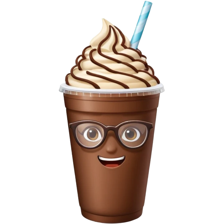 chocolate milkshake in a take-out cup with glassess and long lashes emoji