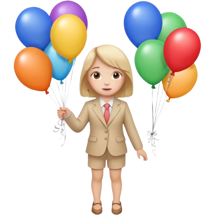 birthday small  girl in biege suit + baloons emoji