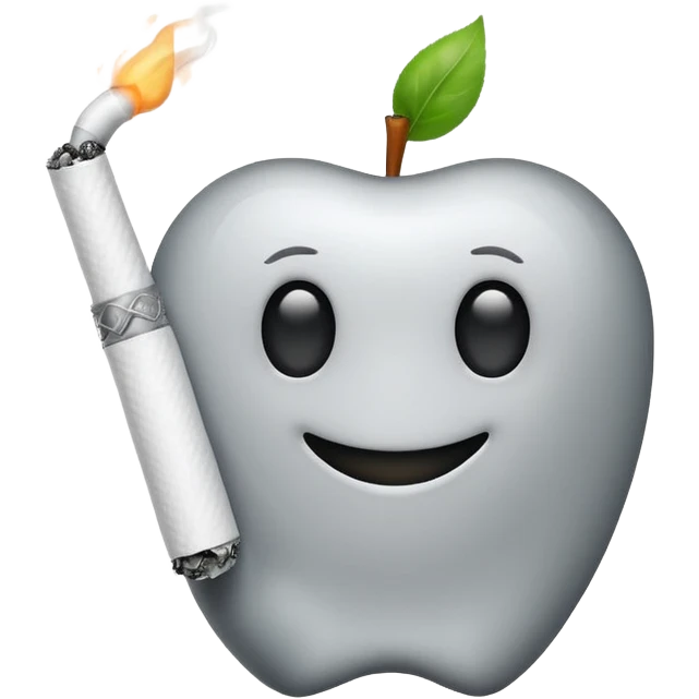Apple emoji style cartoon white glove hand holding a lit cigarette with smoke emoji
