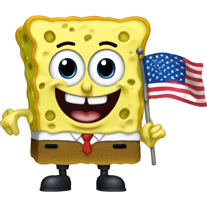 Sponge bob waving an American flag emoji