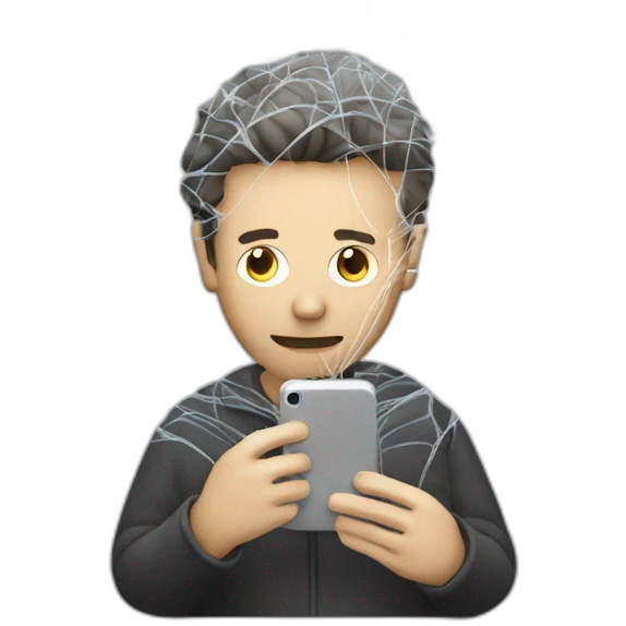 man with mobile phone, both covered with cobweb emoji