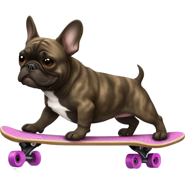 brindle French bulldog is skateboarding emoji
