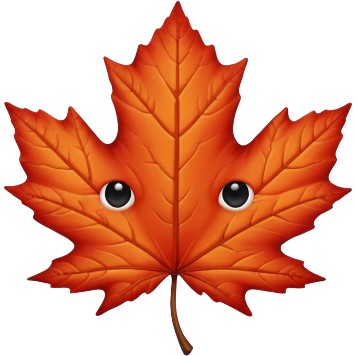 emoji, feuille d'érable couleur vermeille, deux yeux ronds noirs brillants emoji