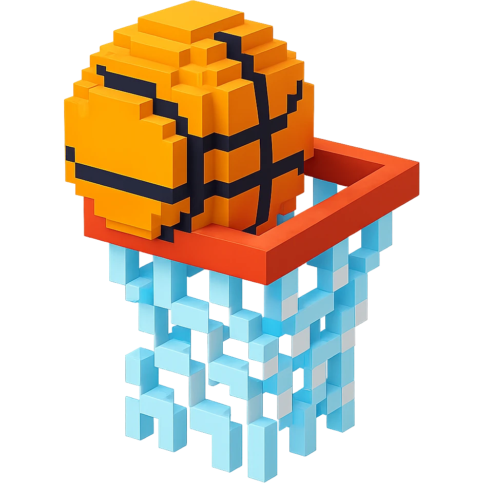 Voxel-style basketball in a net, variation 8 emoji