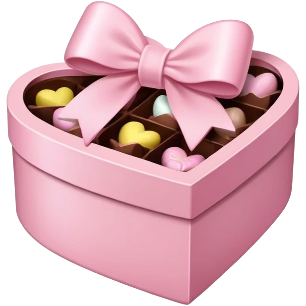  pink heart box, pale pink bow, filled with chocolates inside emoji