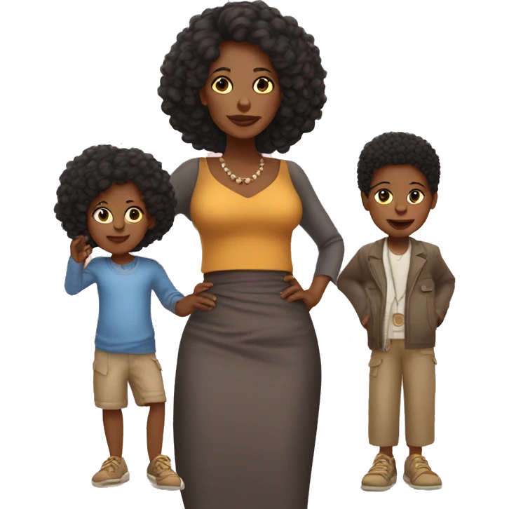 african american mom wearing expensive clothes with her 2 kids wearing poor clothes emoji