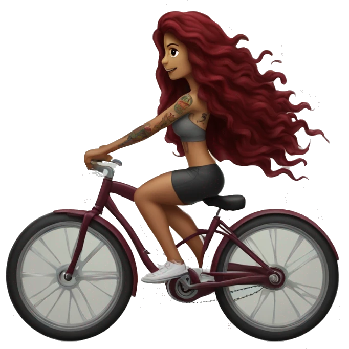 Beautiful tattooed  burgundy long haired woman riding a bike emoji
