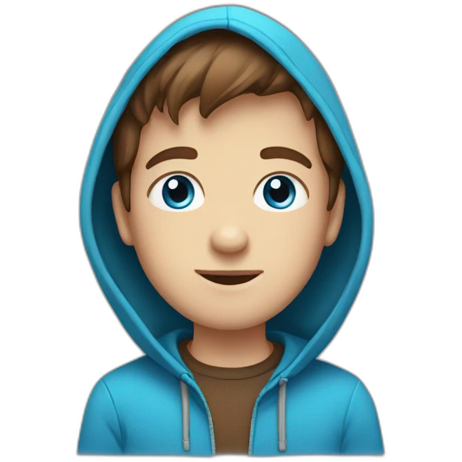 Boy with blue eyes and brown hair and braces wearing a hoodie emoji