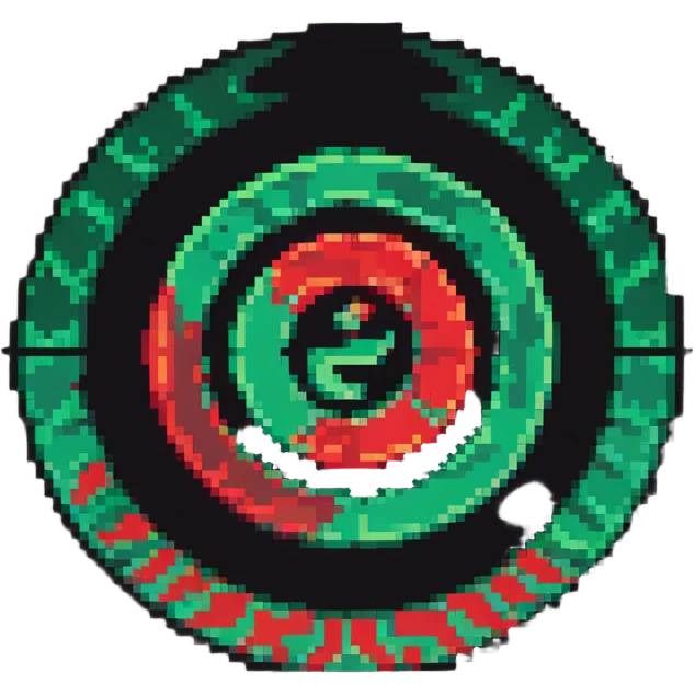 Circular member emblem with green to red gradient swirl pattern and member symbol emoji