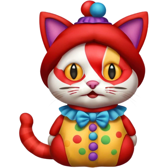 a teddy bear emoji but instead of being a bear it's a cat with a clown costume emoji