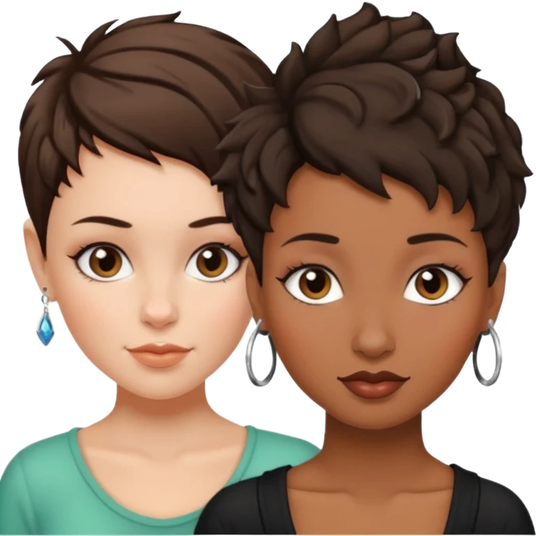 white woman brunette with a pixie hairstyle and black woman with locks and a piercing on the nose emoji