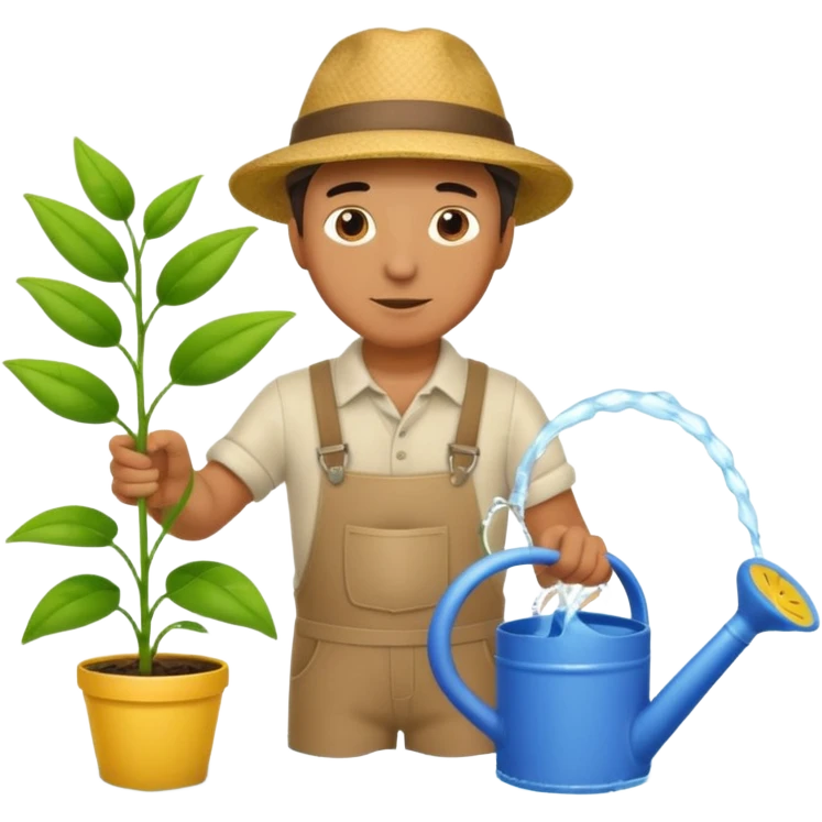 man pouring water onto a green plant,  with a watering can in hand,  emoji