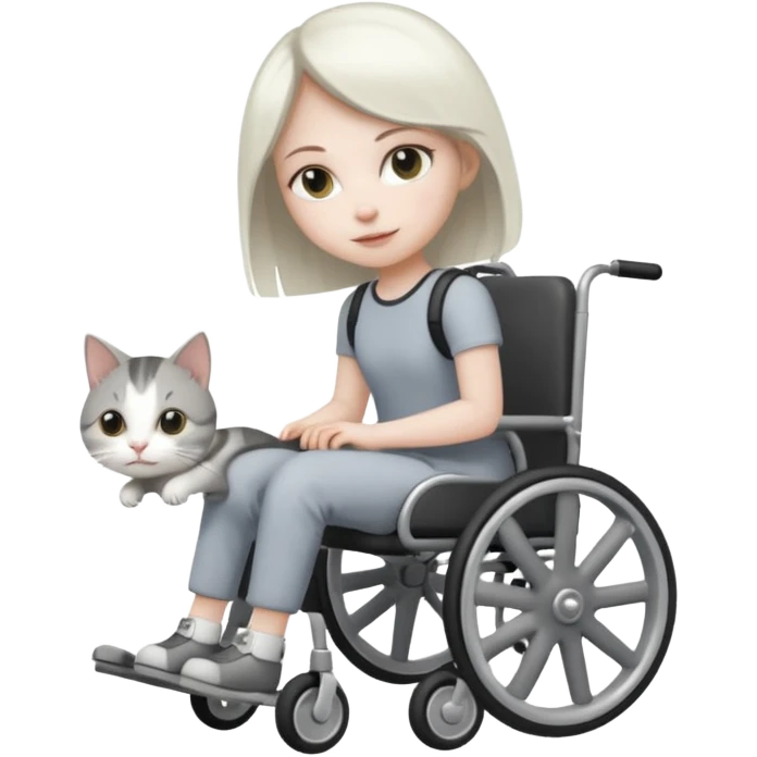 disabled grey and white small cat using cat wheelchair emoji