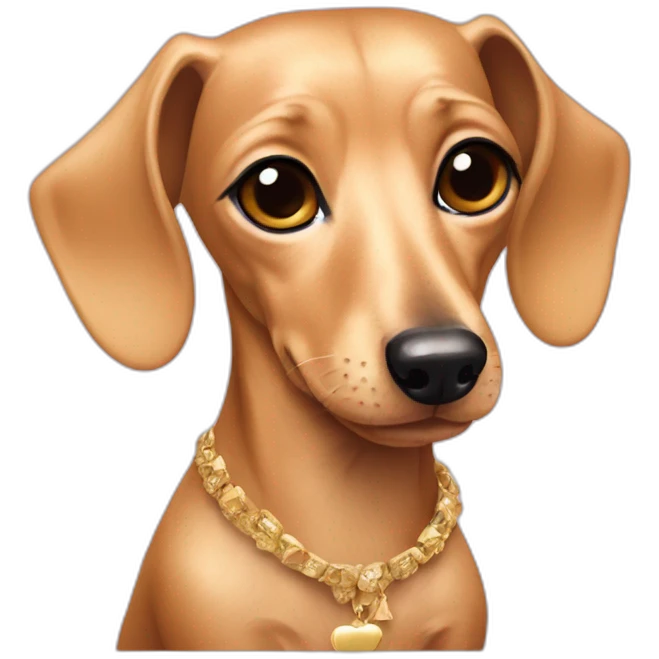 A fawn colored dachshund as Lady Gaga emoji