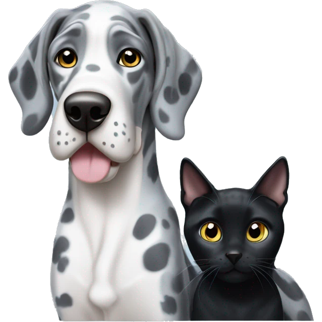 Blue Merle Great Dane and black cat emoji