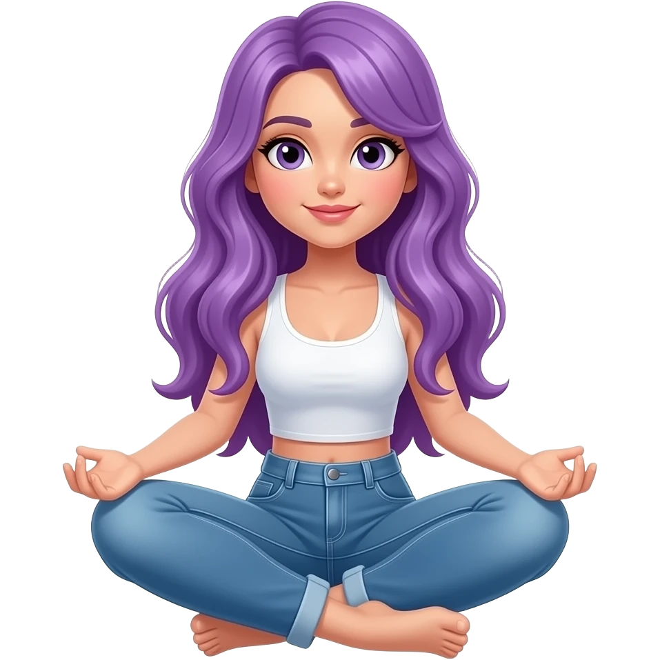 sexy girl with long purple hair sits cross-legged emoji