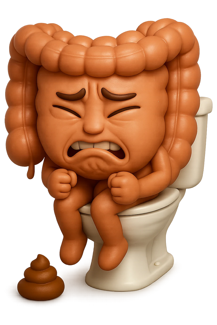 SU QUESTO STILE FAI UN EMOJI STILE IPHONE 3D DI UN INTESTINO CHE sta seduto sul wc e davanti ha una montagnetta di feci a palline stile emoji iphone, fallo senza naso e FAGLI UN ESPRESSIONE di dolore mentre si sforza E FALLO MOLTO REALISTICO IN 3D emoji