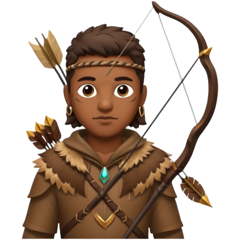 The classic hunter image with a bow and arrow on his back, dressed in brown with some animal made decorations emoji