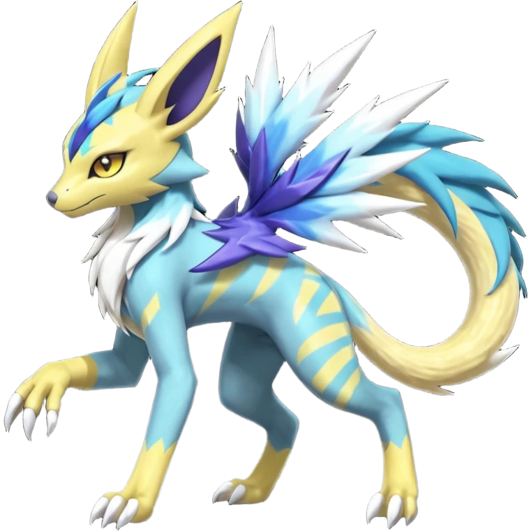 Feral Scaly Striking Slaying Badass Evil Handsome Lightning-patterned Zig-zagged buzzy fuzzy Meloetta-Renamon-Zeraora-Luxray-Cobalion-Suicune-Vernid-fusion-hybrid-creature, full body  emoji