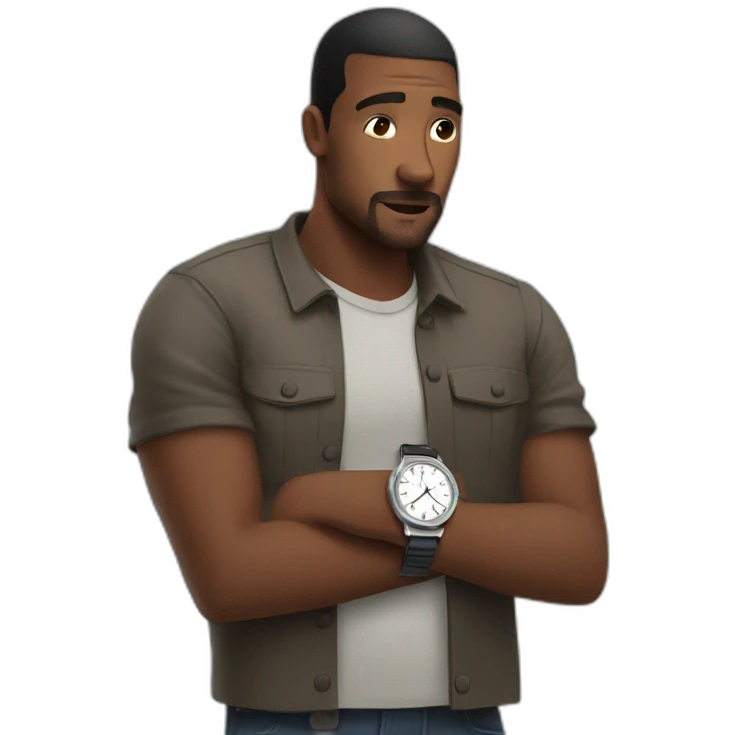 A man looking at his wrist watch waiting for someone emoji