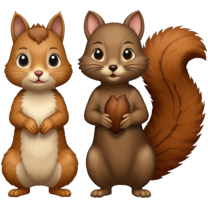 black and brown cat, standing next to squirrel friend emoji