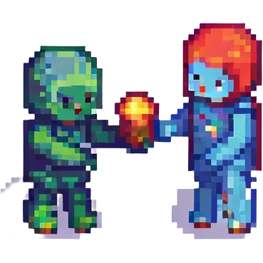 two people exchanging an item shareable concept pixel art emoji